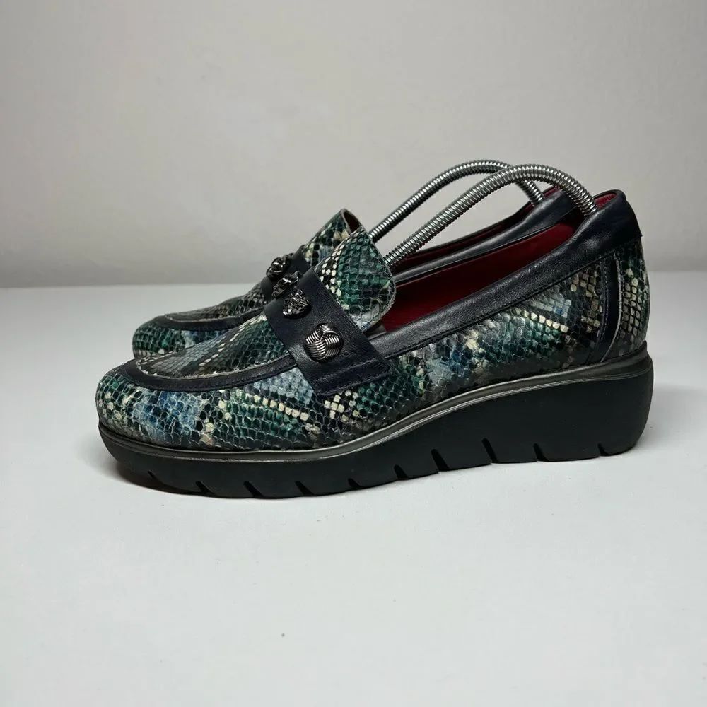 JOSE SAENZ  Leather Loafer Multi Python Size 10 MocToe Snake-Embossed Platform